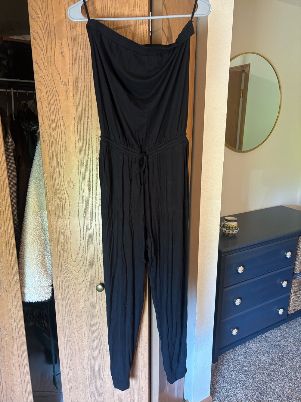 Michael Stars Black Strapless Drawstring Jumpsuit
